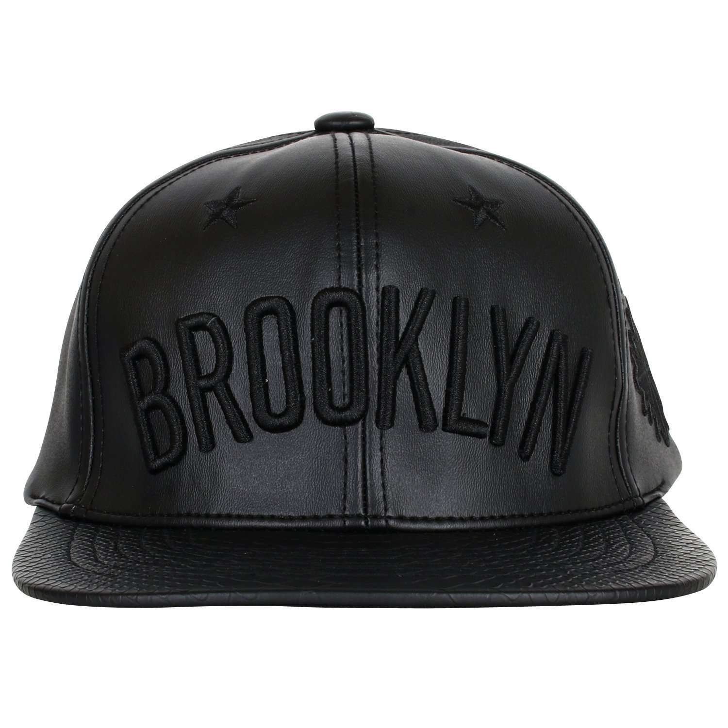 ililily BROOKLYN Embroidery Leather Crocodile Skin Flat Brim Leather Strapback